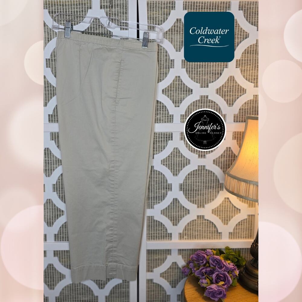 Coldwater Creek Khaki Front Tie Wide Leg Cargo Capri Pants Size Small